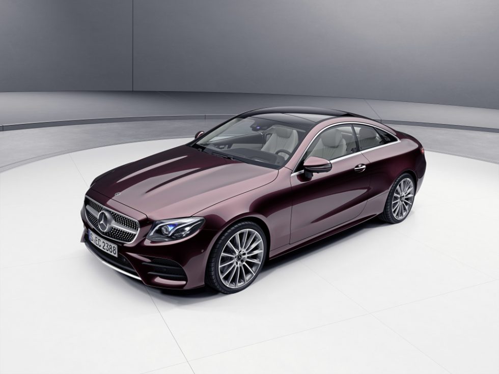 Mercedes-Benz E-Class Coupé; Exterior: Rubellite red, AMG Line exterior