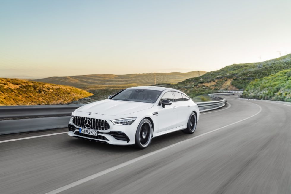 Mercedes-AMG GT 53 4MATIC+ 4-Door Coupé, AMG Night-packet, Exterior: Exterior paint: designo diamond white bright, colour variation black;Fuel consumption combined: 9.1 l/100 km; CO2 emissions combined: 209g/km* (provisional data)