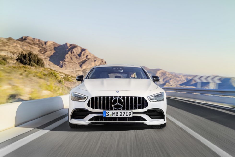 Mercedes-AMG GT 53 4MATIC+ 4-Door Coupé, AMG Night-packet, Exterior: Exterior paint: designo diamond white bright, colour variation black;Fuel consumption combined: 9.1 l/100 km; CO2 emissions combined: 209g/km* (provisional data)