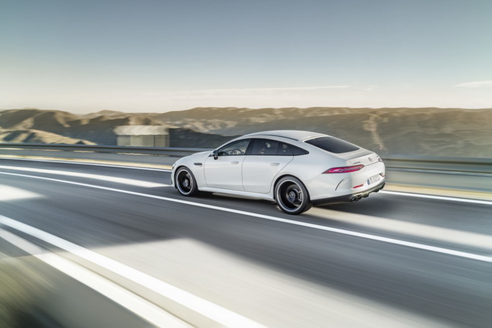 Mercedes-AMG GT 53 4MATIC+ 4-Door Coupé, AMG Night-packet, Exterior: Exterior paint: designo diamond white bright, colour variation black;Fuel consumption combined: 9.1 l/100 km; CO2 emissions combined: 209g/km* (provisional data)