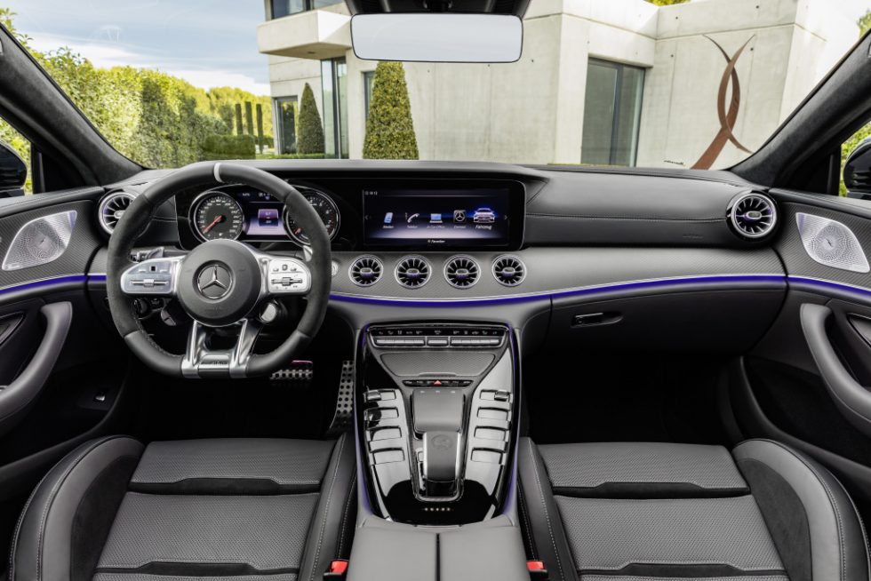 Mercedes-AMG GT 53 4MATIC+ 4-Door Coupé, AMG Night-packet, Interior: Leather nappa exclusive magma grey / black, Body trim: AMG body trim carbon matt;Fuel consumption combined: 9.1 l/100 km; combined CO2 emissions: 209 g/km* (provisional data)