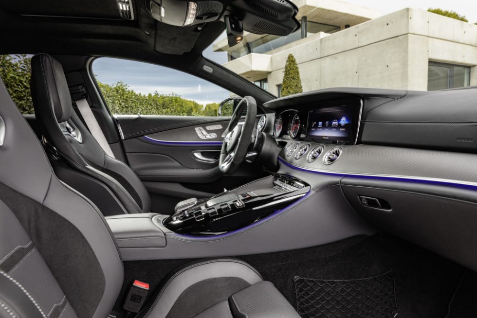 Mercedes-AMG GT 53 4MATIC+ 4-Door Coupé, AMG Night-packet, Interior: Leather nappa exclusive magma grey / black, Body trim: AMG body trim carbon matt;Fuel consumption combined: 9.1 l/100 km; combined CO2 emissions: 209 g/km* (provisional data)