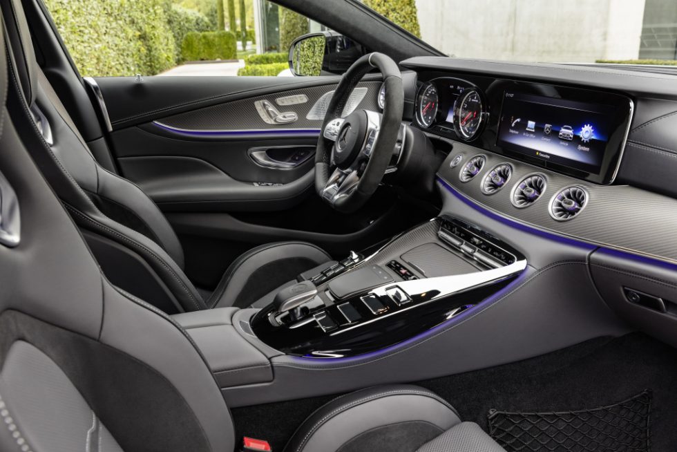 Mercedes-AMG GT 53 4MATIC+ 4-Door Coupé, AMG Night-packet, Interior: Leather nappa exclusive magma grey / black, Body trim: AMG body trim carbon matt;Fuel consumption combined: 9.1 l/100 km; combined CO2 emissions: 209 g/km* (provisional data)