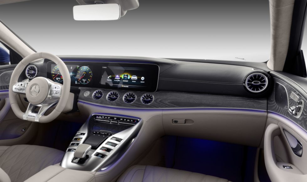 Mercedes-AMG GT 63 S 4MATIC+ 4-Door Coupé, AMG Silver-chrome packet, Exterior: Exterior paint: brilliant blue magno;Fuel consumption combined: 11.2 l/100 km; CO2 emissions combined: 256 g/km* (provisional data)
