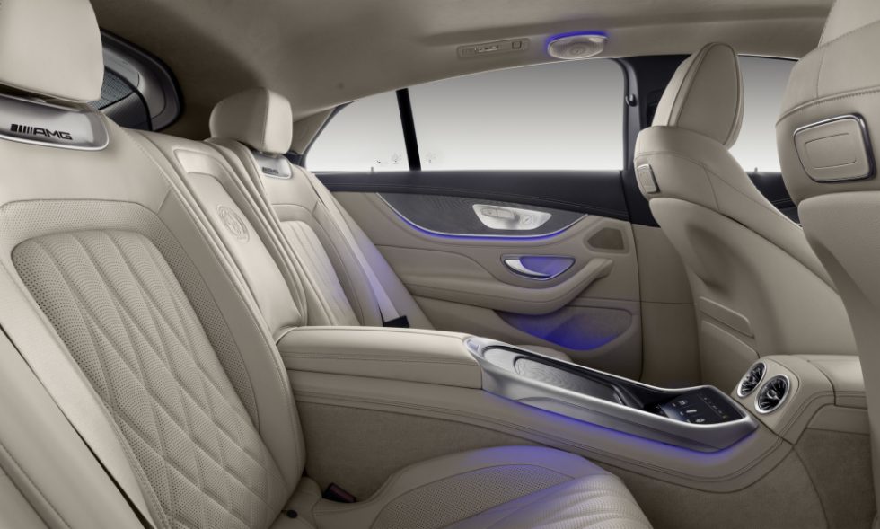 Mercedes-AMG GT 63 S 4MATIC+ 4-Door Coupé, AMG Silver-chrome packet, Interior: Leather exclusive STYLE magma grey /macchiato, Body trim: Wood ash open-pored metallised;Fuel consumption combined: 11.2 l/100 km; CO2 emissions combined: 256 g/km* (provisional data)