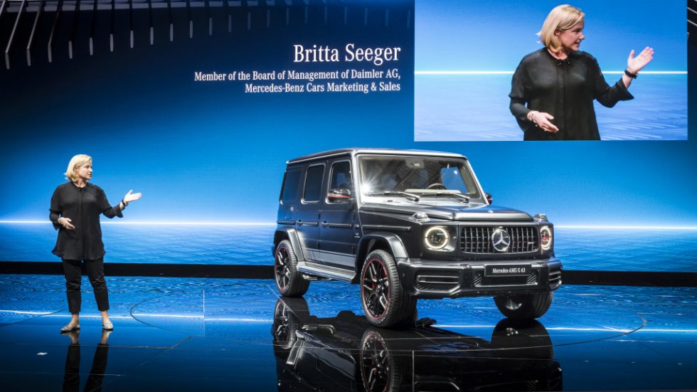 Britta Seeger, Member of the Board of Management for Mercedes-Benz Cars Marketing& Sales presenting the new Mercedes-AMG G 63, the new generation of the off-road legend by Mercedes-AMG.;fuel consumption combined: 13.1 l/100 km; CO2 emissions combined: 299 g/km*