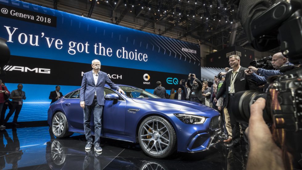 World premiere of the Mercedes-AMG GT 4-Door Coupé presented by Dr. Dieter Zetsche, Chairman of the Board of Management of Daimler AG and Head of Mercedes-Benz Cars: More space, more power, more goose pimples – the new Mercedes-AMG GT 4-Door model delivers driving experiences in new dimensions and extends the AMG model family. The new coupé is the first four-door sports car from Affalterbach and draws directly on the legendary SLS and AMG GT models of success. As another vehicle developed autonomously by Mercedes-AMG it combines unique design, high comfort and outstanding sports car engineering with an athletic, four-door fastback