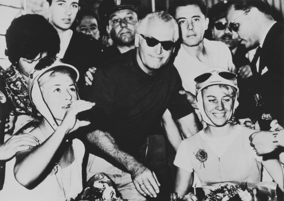 The Touring Car Grand Prix of Argentina, from 25 October to 4 November 1962. The successful winning Swedish women´s team of Ewy Rosqvist (right)/Ursula Wirth, with Head of Racing Karl Kling (centre)