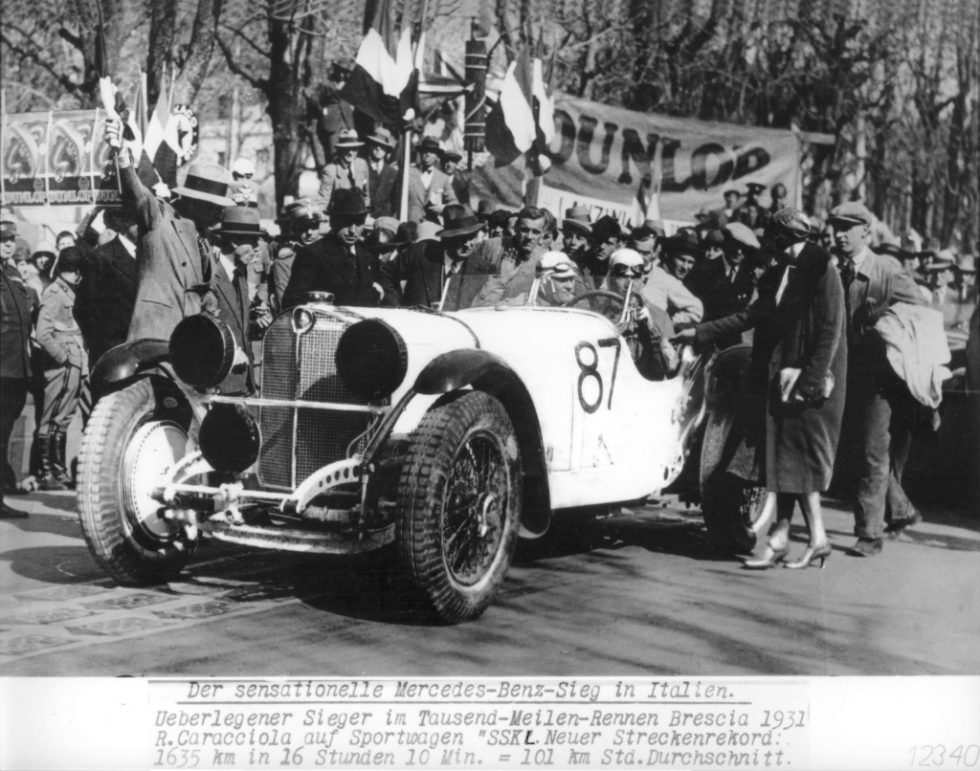 Mille Miglia 1931: The eventual winner Rudolf Caracciola at the start in a Mercedes-Benz SSK, 12 April 1931.