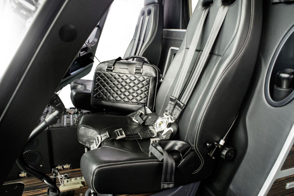 Interior of the Mercedes-Benz Style EC145 helicopter (cockpit) and Mercedes-Benz Style Leather & Luggage Collection