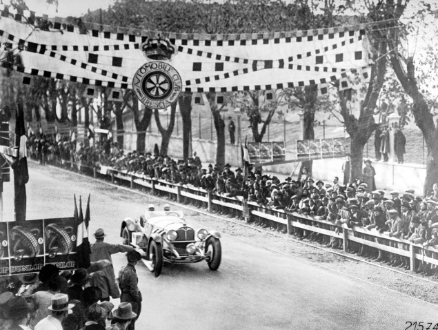 The 'Mille Miglia', the 1,000-mile race starting and finishing in Brescia, 12 and 13 April 1931 The 'Mille Miglia', the 1,000-mile race starting and finishing in Brescia, 12 and 13 April 1931. Rudolf Caracciola and his co-driver Wilhelm Sebastian in a Mercedes-Benz SSKL racing car (W 06 RS model series) at the finish line in Brescia. It is the first time that a foreigner is the overall winner of this famous Italian race.