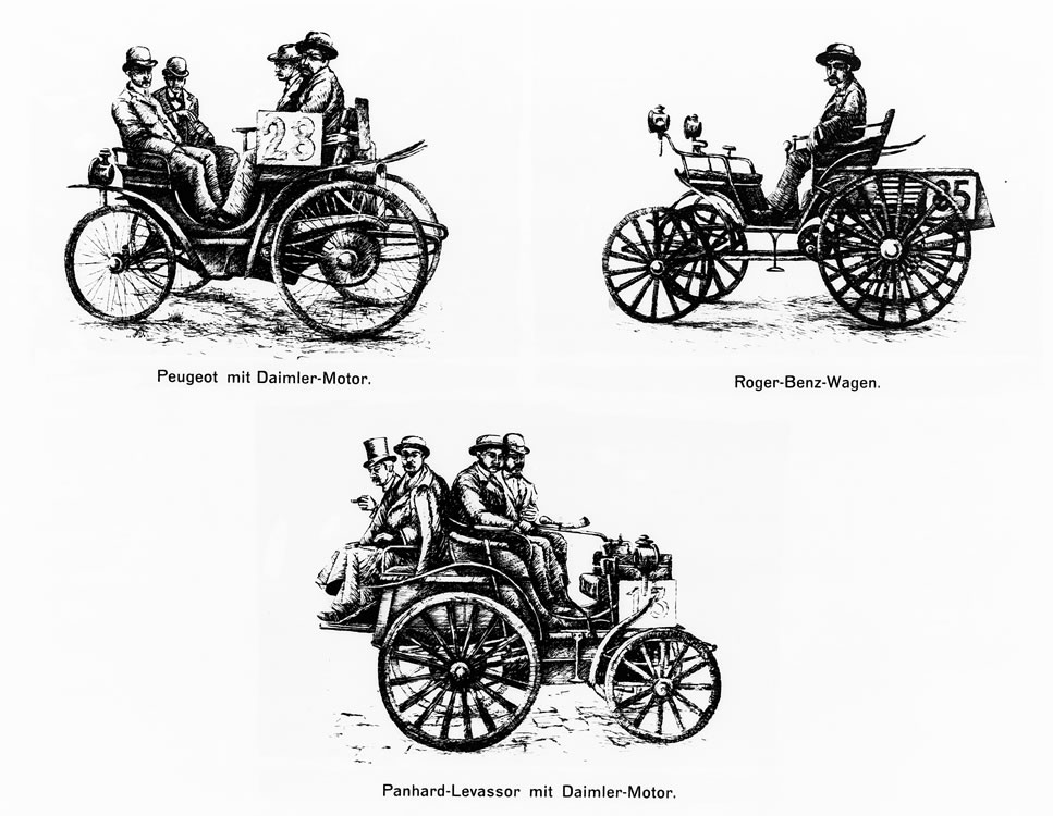 In the world's first automobile race from Paris to Rouen (126 kilometers) in 1894, cars with Daimler engines emerged as the winners. Benz cars also competed in this race successfully.
