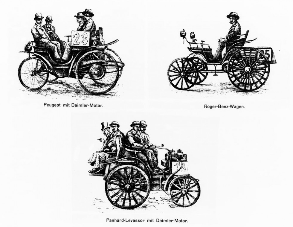 In the world's first car race from Paris to Rouen on 22 July 1894 over a distance of 126 kilometres, cars powered by Daimler engines won first prize. A vehicle from Benz also successfully took part in the race and was awarded fifth prize.