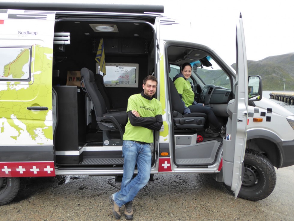 Bikers ride their Specialized S-Works nearly 5,000 miles across Europe for disadvantaged children. Part of the tour a, Mercedes-Benz Sprinter as support vehicle